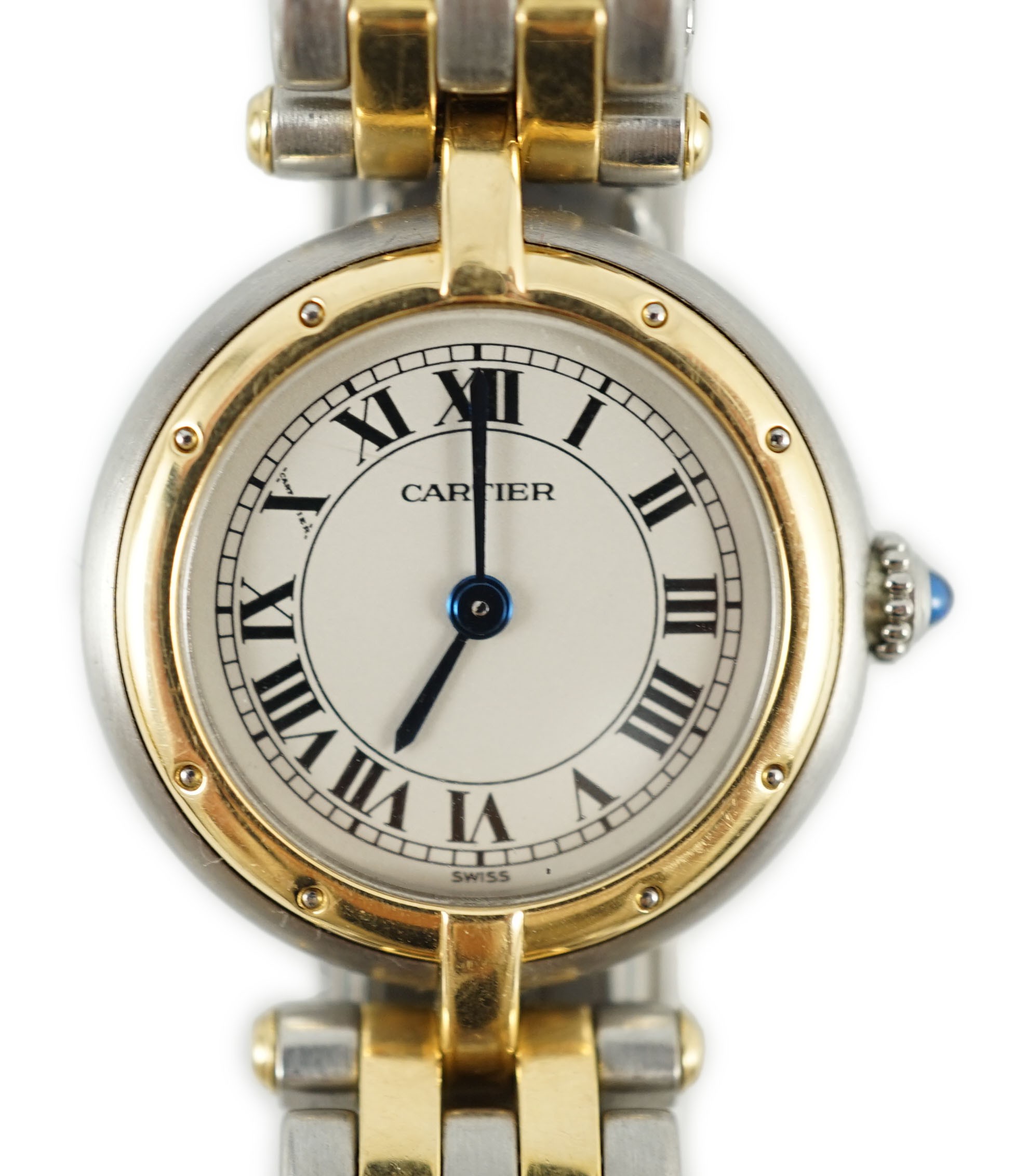 A lady's late 1980's steel and gold Cartier Panthere quartz wrist watch and bracelet